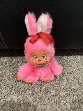 Vintage Monchichi Easter Pets Pink Bunny Thumbsucker Baby Plush Rubber Face