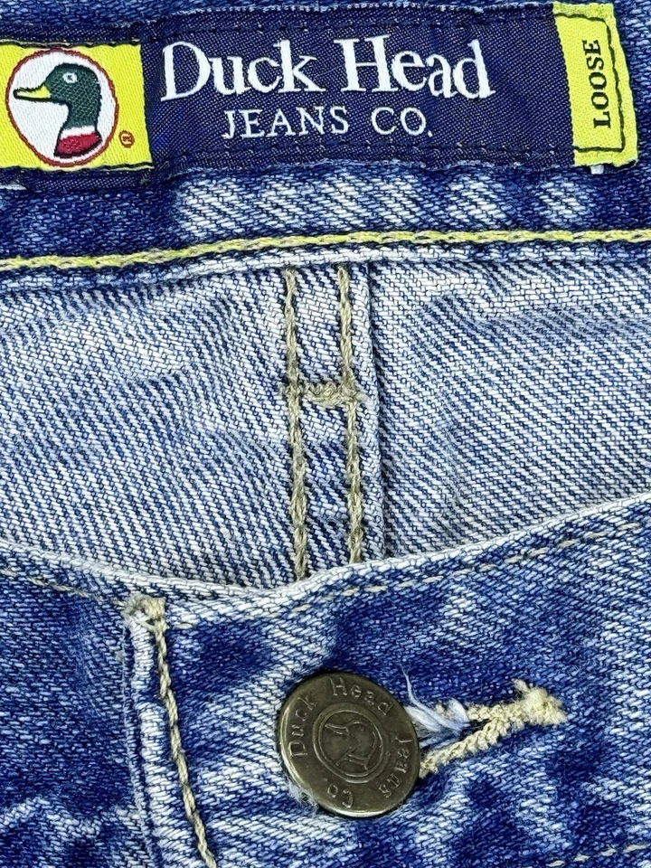 Pantalones de mezclilla sueltos Duck Head azules para hombre de colección rectos lavado largo 33Wx34L años 90 holgados Y2K Foto 2 de 4