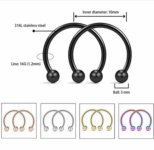 10PCS 16G Surgical Steel Nose Septum Horseshoe Hoop Earring Tragus Lip Piercing - Picture 2 of 7