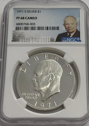 1971 S Silver Eisenhower Dollar $1 NGC PF 68 Cameo