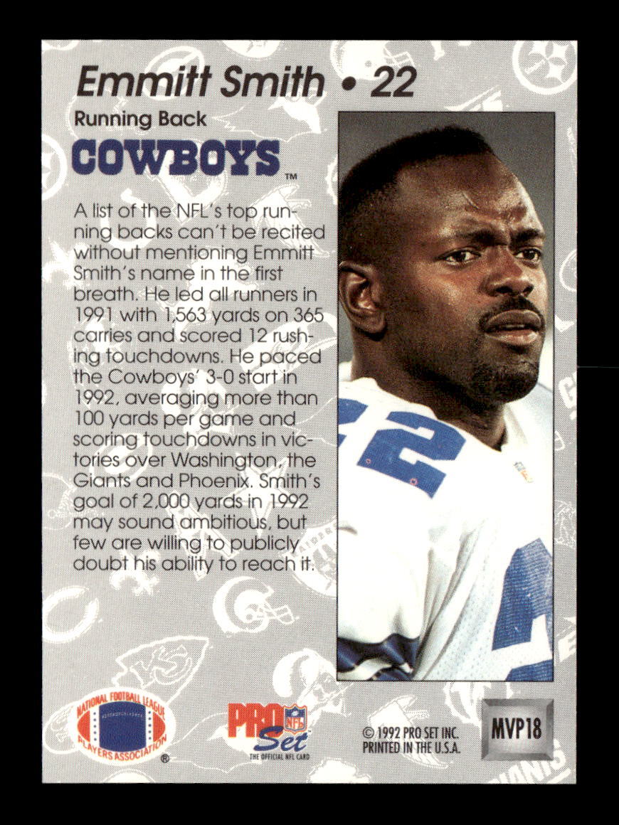 【最終価格】NFL DALLAS COWBOYS EMMITT SMITH 1992 Pro Set #MVP18 Emmitt Smith Dallas Cowboys Football | eBay