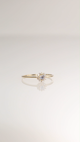 10K Anillo de Banda Circonical Dorada Amarillo Liso Real Flor Halo Banda Díneo Banda Mínima - Vídeo 1 de 1