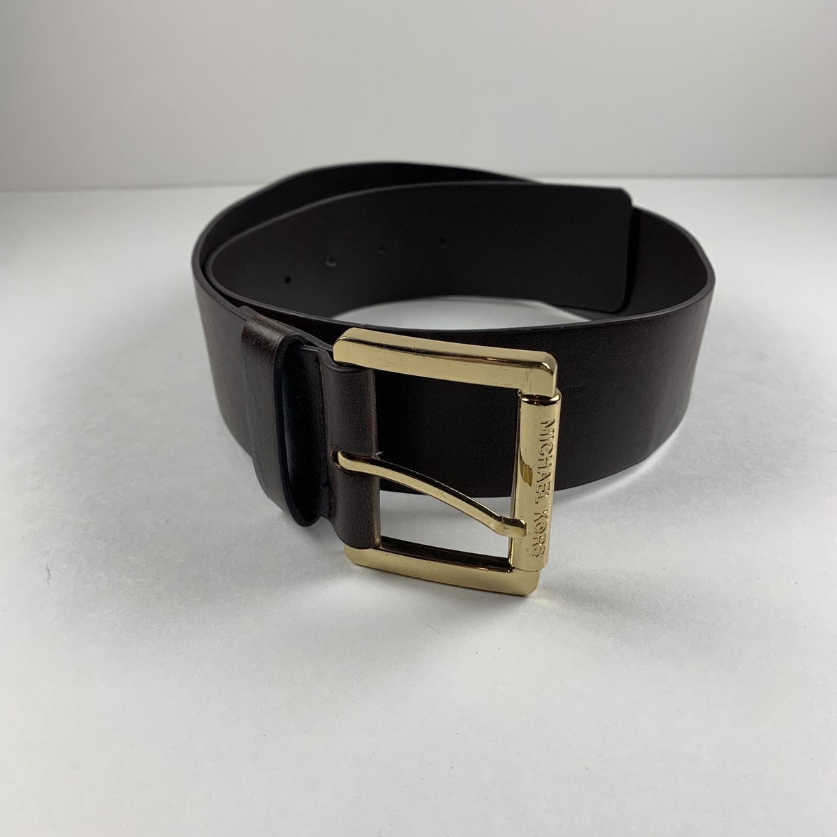 Michael Kors Dress Belt Men's Small Brown Genuine Leather Gold Buckle  Classic