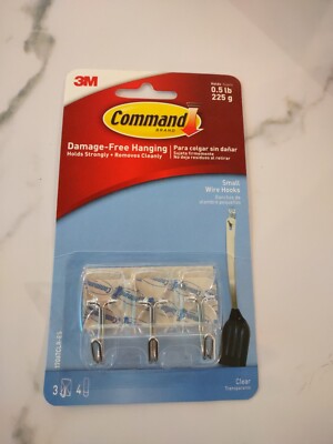 Command Clear Hooks & Strips Plastic/Wire Small 3 Hooks & 4 Strips- Holds Strong