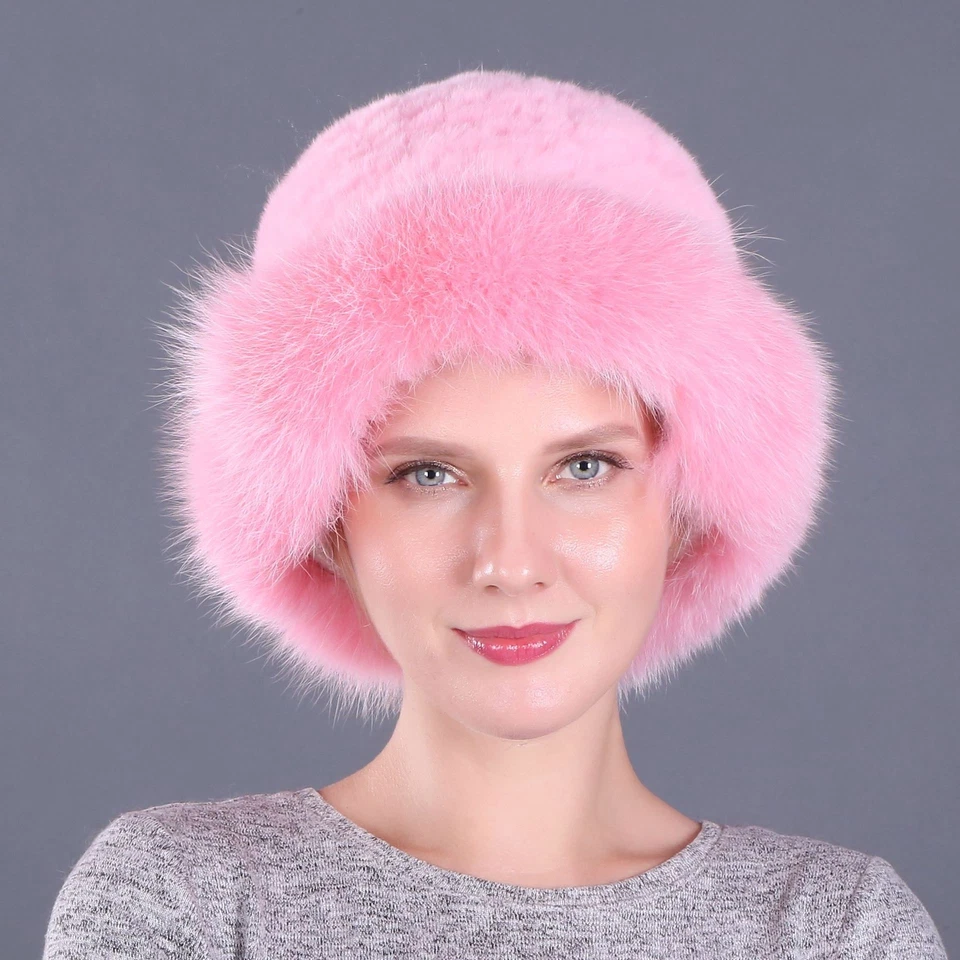 Женщин реальный Rex кроличий мех шляпа котелок шляпа вязаная крышка теплый Beanie Fox меха шляпа - Изображение 3 из 4