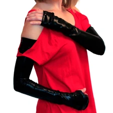 Black Gloves Long Arm Warmers Full Arm Length Cosplay Costume Super Hero Cyber