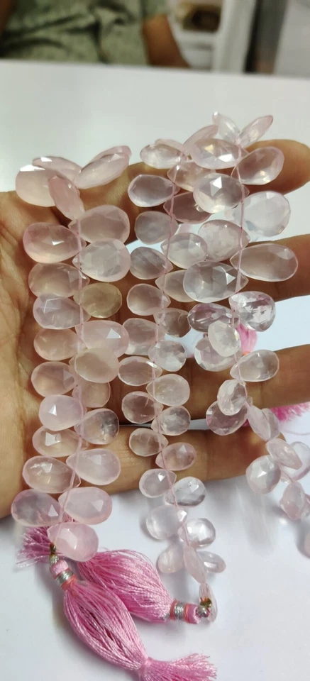 Cuentas briolettes facetadas de cuarzo rosa natural 8x11-9x15 mm cuarzo 8" Foto 4 de 4
