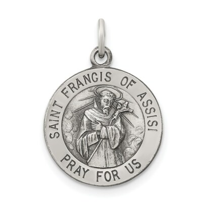Sterling Silver St. Saint Francis of Assisi Round Medal Charm Pendant 0 ...