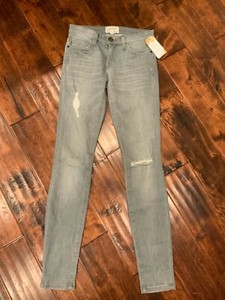 Current/Elliott "The Ankle Skinny" Gray Denim Distressed Jeans, Size 24