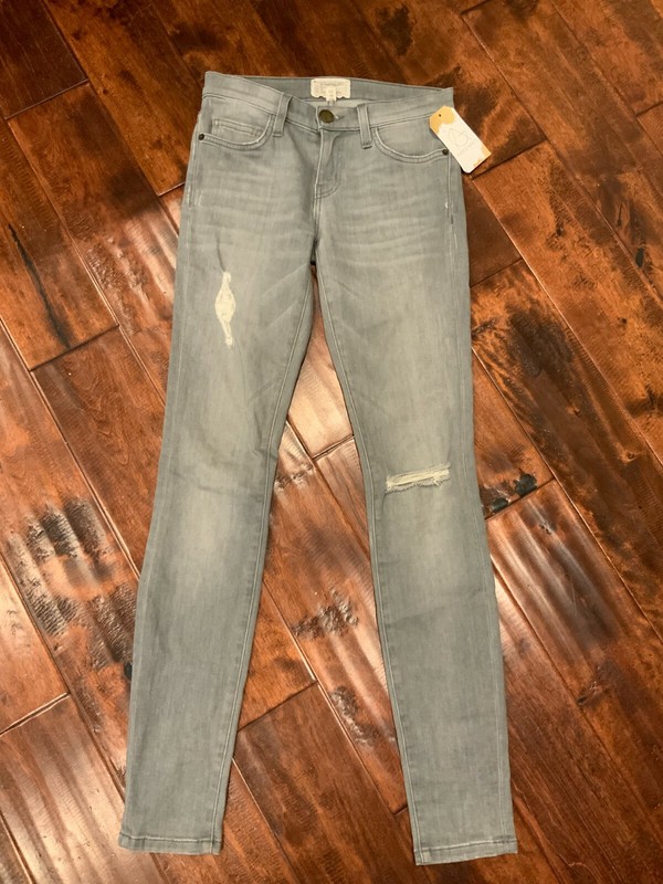 Current/Elliott "The Ankle Skinny" Gray Denim Distressed Jeans, Size 24