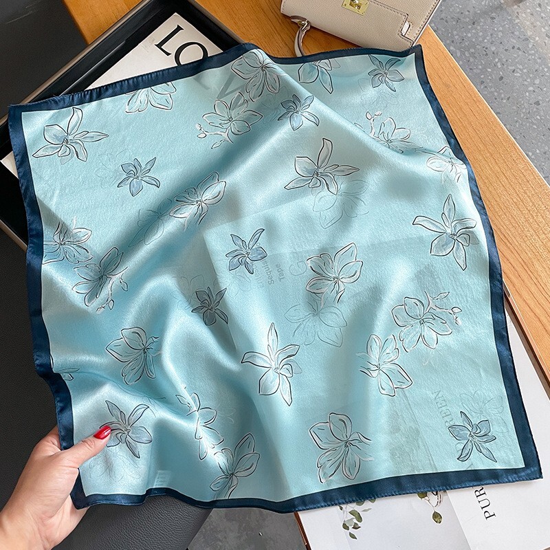 100% Silk 20-Inch Square Scarf Light Blue Floral Bandana Neckerchief Tie Accessory