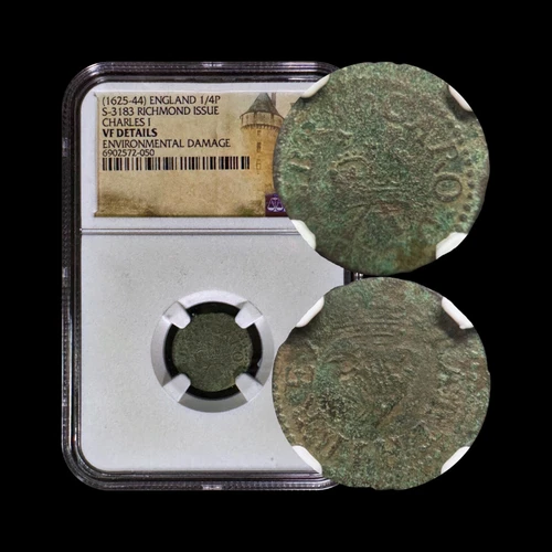 ENGLAND. 1625, Farthing - NGC VF - Charles I, Ireland, Richmond RFT Type 2 Rose