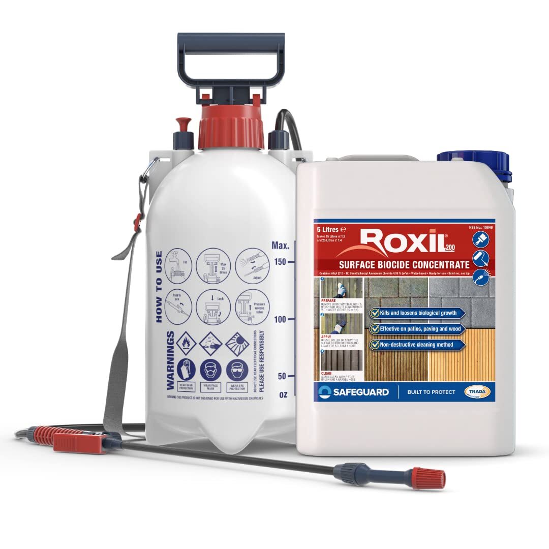 Roxil 200 Wood & Patio 5L & Sprayer - Decking, Fencing, Paving, Patio Cleaner