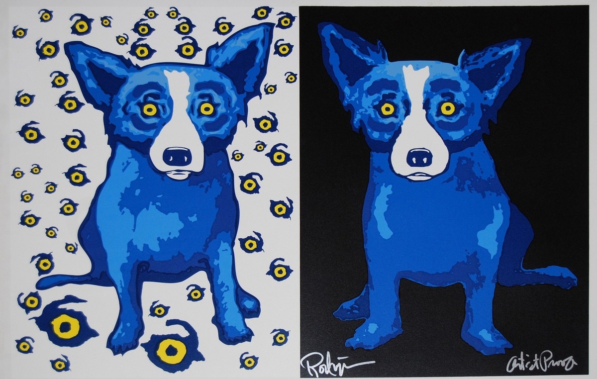 George Rodrigue Blue Dog Half N Half Black Eyes Silkscreen Print