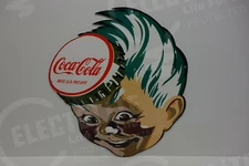 COCA COLA "KID" BOTTLE CAP DIE CUT STEEL ENAMEL SIGN 18" HIGH BY 14 1/2" WIDE
