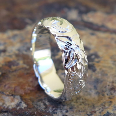 あら　ハンドメイドリング Hawaiian Sterling Silver Scroll Flower Cutout Edge Wedding