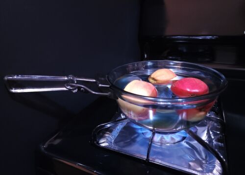 Vintage 1940s Blue Pyrex Glass Flameware Cookware Made in USA Set of 6 Saucepan - Picture 3 of 8