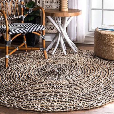 Rug Jute Round Handmade 100%Natural Hand Braided Farmhouse Area Rug Living Room - Image 1 of 4