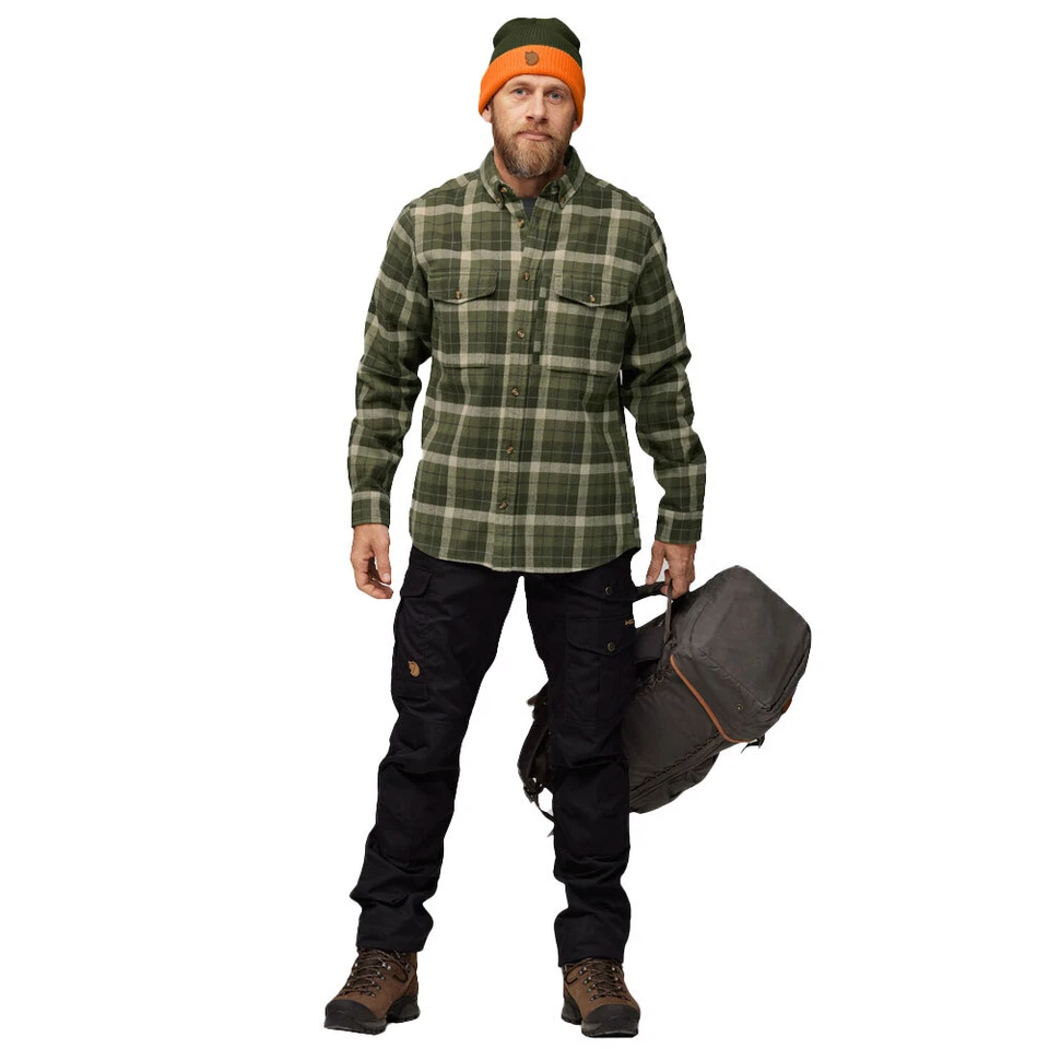 Fjällräven Värmland Pesado Franela Camiseta de Hombres Camisa Cuadros Verde - Imagen 3 de 4