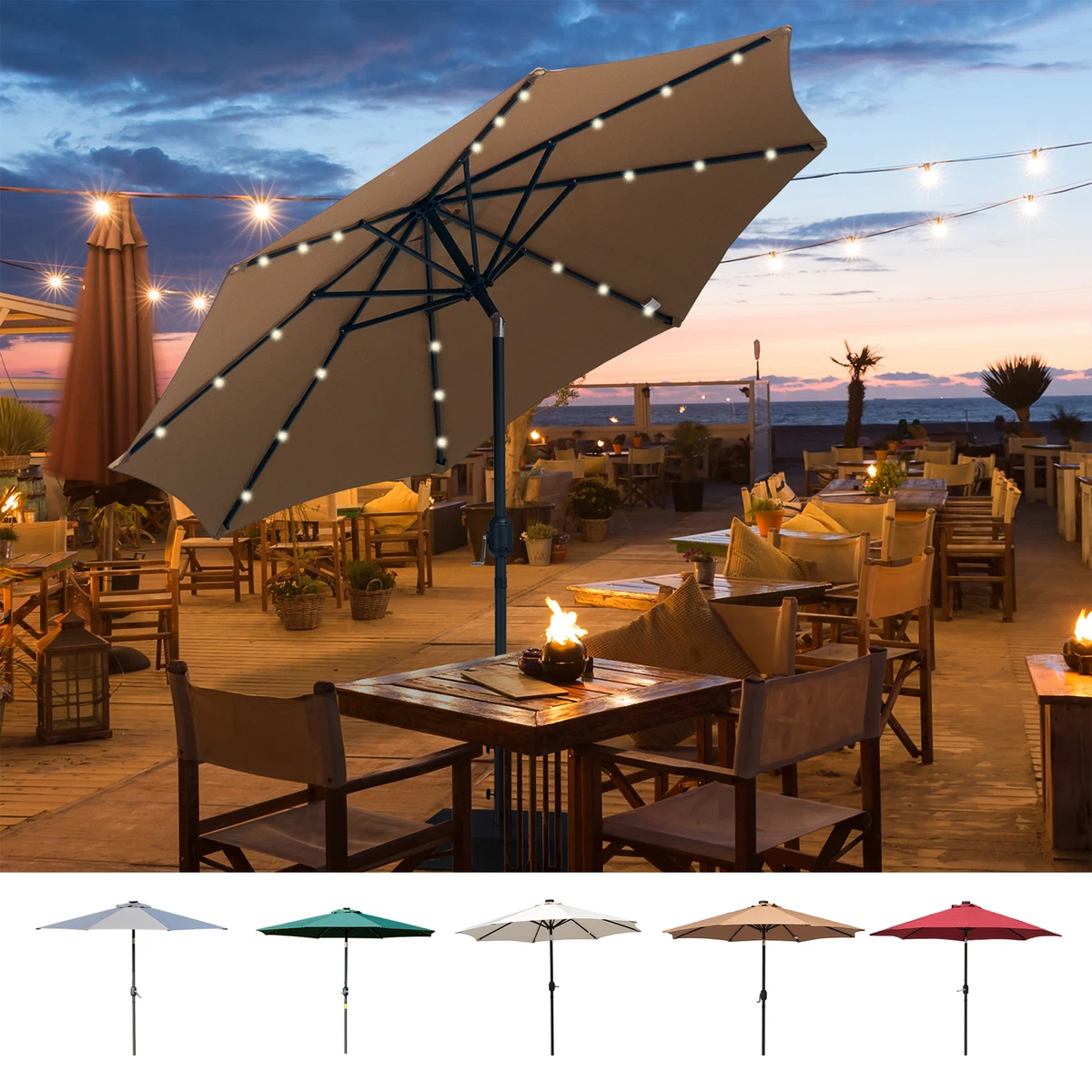 24 LED Parasol Umbrella Solar Powered Chain Light Garden Tilt Crank | eBay