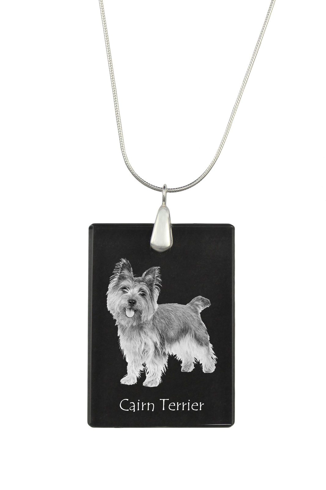 Cairn Terrier silver photo necklace with crystal pendant, customizable dog jewelry
