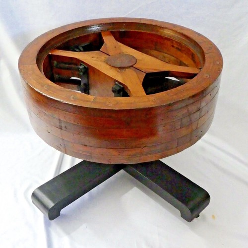 Antique Industrial Wooden Flat Belt Pulley Split Wheel SIDE TABLE