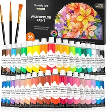 Watercolor Paint Set, 36 Colors Watercolor Paint in Tubes (12Ml Each) with 3 Bru