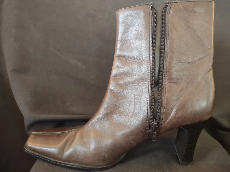 Botines De Colección Años 90 Diba Para Mujer Cuero Marrón Oscuro Puntera Cuadrada Cremallera 9M Foto 3 de 4