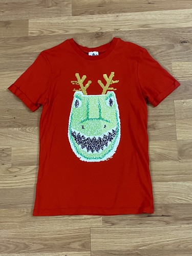 George Short Sleeve T-shirt Kids 8-9 Years Red Dinosaur/Rudolph two-way sequins - Picture 2 of 7