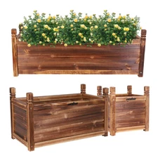 Heavy Wooden Planter Trough Planting Box Raised Garden Bed Plant Pot In/Outdoor