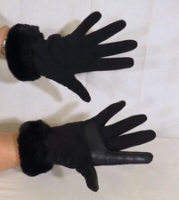 Vintage 80's Black Textured w/Faux Fur Cuffs Women's Gloves