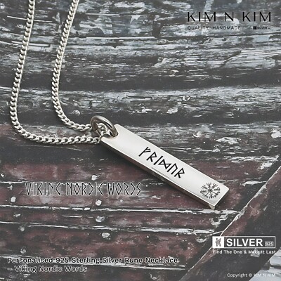 Personalisierte Runenkette 925 Silber, Wikinger Anhänger, Amulett mit individueller Gravur