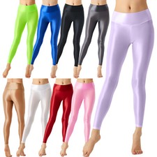 Women's Glossy Opaque Ankle Pants Shiny High Waist Yoga Training Sport Pantyhose