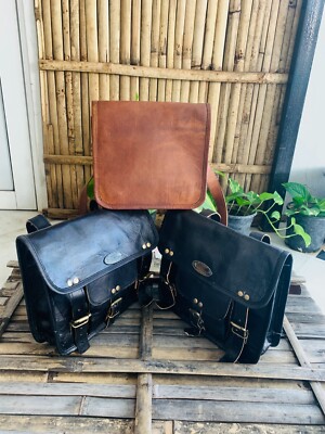 Leather COMBO Motorcycle Saddle Bag Panniers Tool Pouch 7X9 Mobile Gloves  Bag