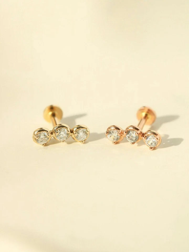 14K Solid Gold Ohr Crawler Diamant Kletterer Piercings Nase / Ohr Teuer Schmuck - Bild 3 von 4