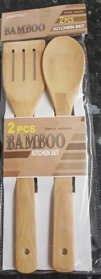 2 STCK. Bambus Küchenwerkzeug Holz Kochutensilien Set Spatel Löffel Wender 30 CM