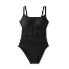 Women's Mesh Front One Piece Swimsuit - Shade  Shore Black Size Small 4-6