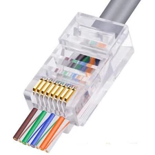 RJ45 CAT6 Pass-Through Connectors 8P8C Gold Plated 3-Prong Pins for Cat6 Ethe...