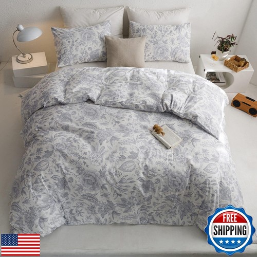 ECOCOTT Vintage Floral Duvet Cover Set, 100% Cotton Flower Patten Duvet Cover