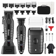 KEMEI Professional Hair Clippers for Men, Cordless Barber Set Black