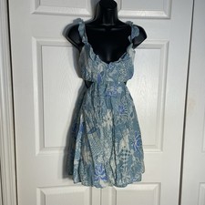 Abercrombie Fitch Dress Women XS Teal White Floral Sleeveless Cutouts Ruffles