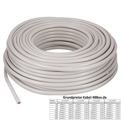  NYM J 3x1,5 3x2,5 5x1,5 5x2,5 mm Mantelleitung Elektroleitung Kabel 10-500m