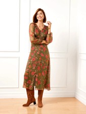 $169   Talbots Floral Metallic Stripe Button Front Midi Dress!    SZ 8P    NWT!