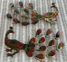 Set of 2 Vintage Peacock Bird Wall Hanging Art Metal Pair 1970s Mid Century 18”