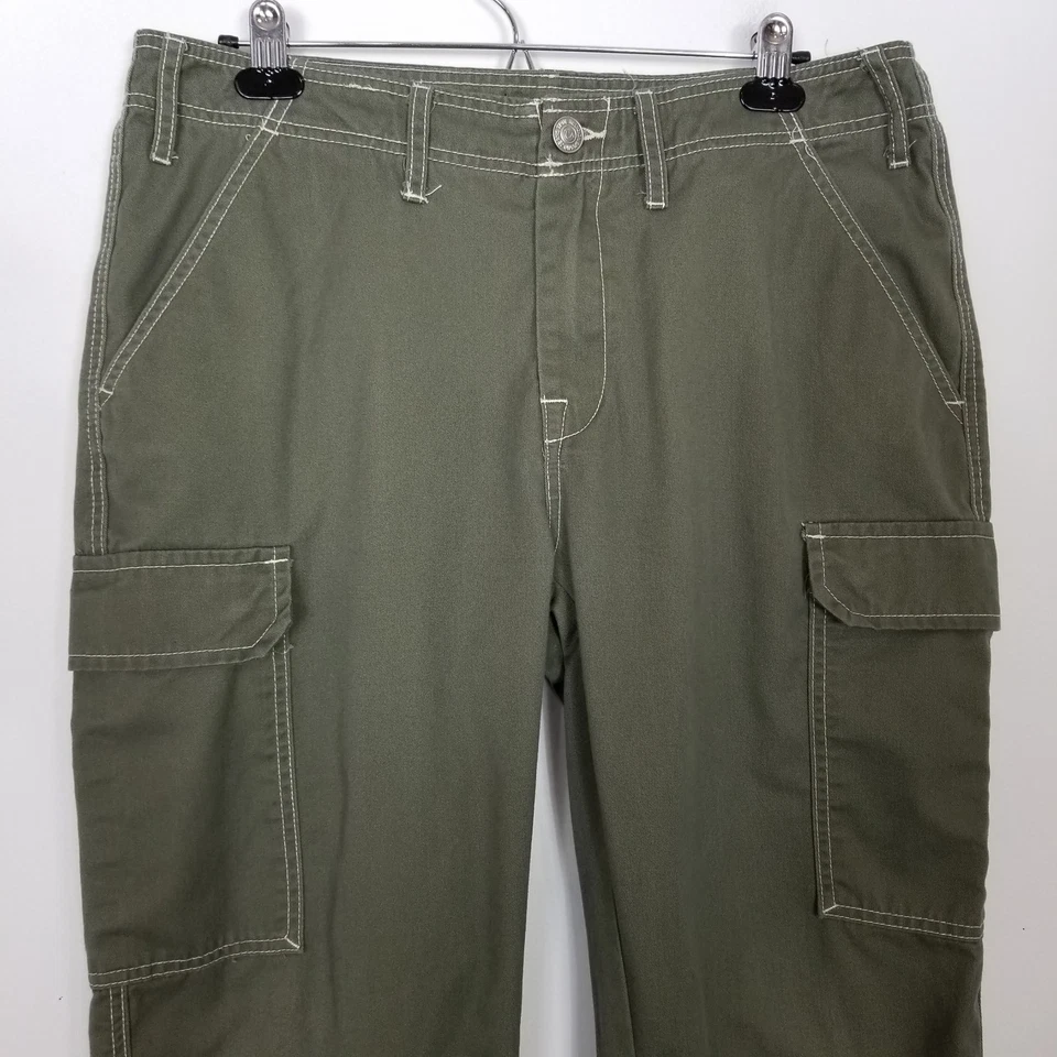 Calça cargo militar feminina True Religion tamanho 32 Kalamata oliva Y2K perna larga - Imagem 3 de 4