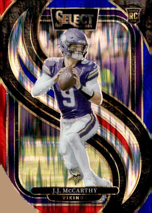 2024 Panini Select #134 J.J. McCarthy Red & Blue Prizm Shock Rookie Card