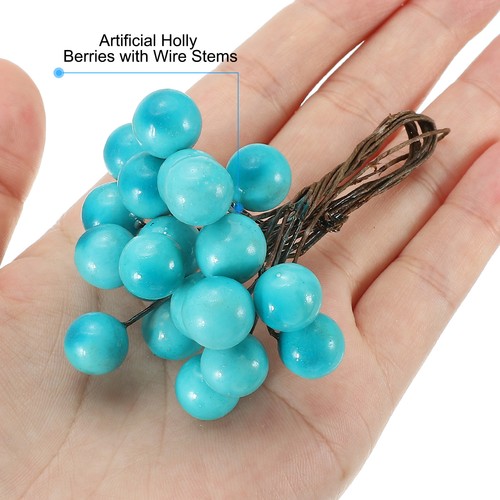 40 piezas bayas de acebo artificiales de 10 mm con tallos de alambre azul - Imagen 4 de 5