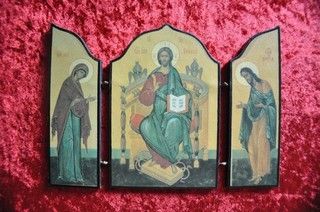 Dachbodenfund sehr schöne Ikone Triptychon Jesus Pantokrator