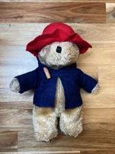 Vintage Paddington Bear Eden Toys 1975, 1981 Red Hat Blue Coat 9 Plush Stuffed.
