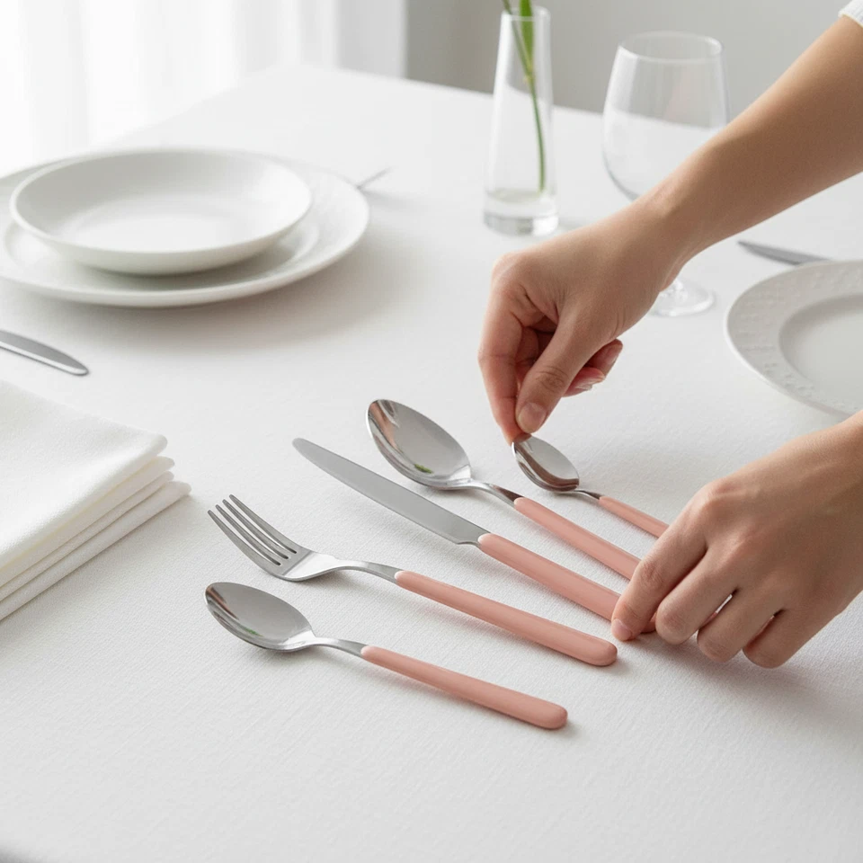 EME Brio cubiertos 24 piezas acero inox rosa claro diseño italiano - Imagen 3 de 4